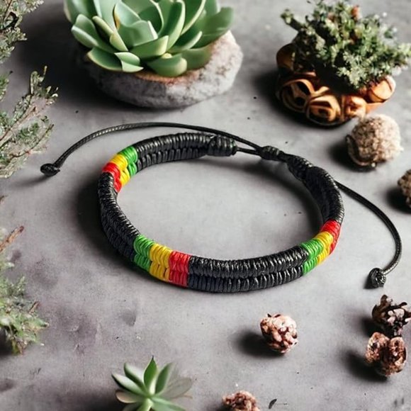 NWT Jamaica Rasta Plaid Adjustable Cord Bracelet - Unisex - Picture 4 of 5